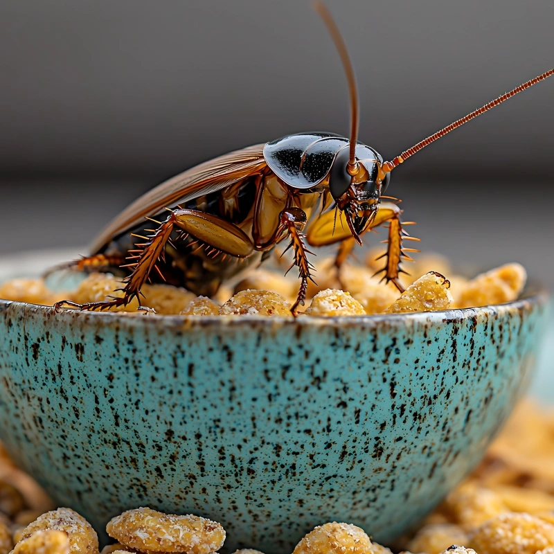 Un cafard dans un bol de petit déjeuner