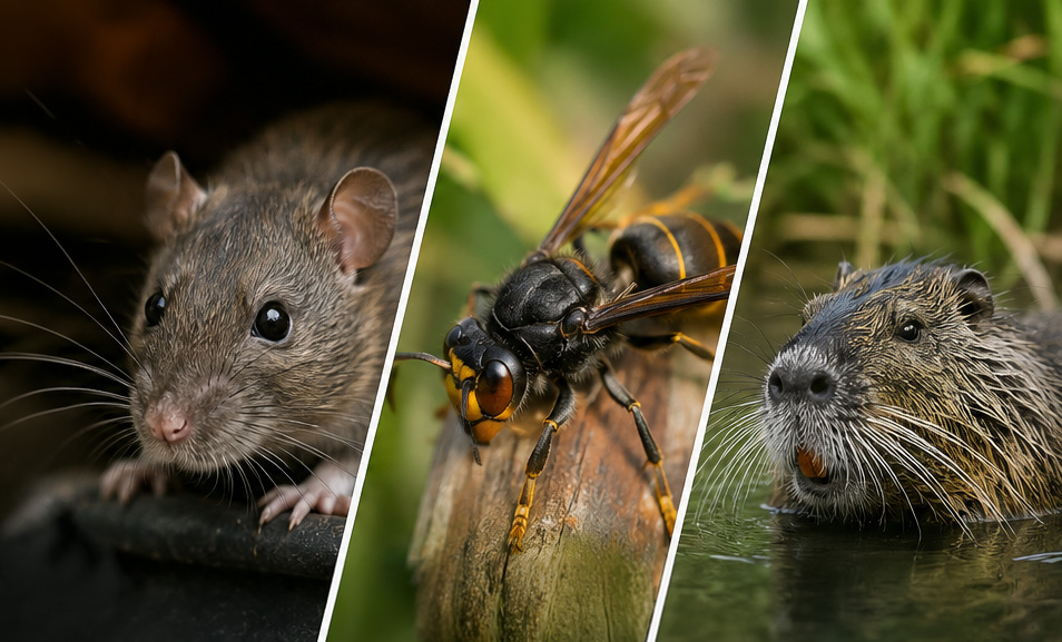 Des animaux qui peuvent devenir des nuisibles : rat, frelon asiatique et ragondin